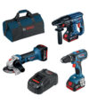 BOSCH-B SUPERKIT 18V TRAPANO+SMERIGLIATRICE+MARTELLO+3 BATTERIE 4,0+CARICABATTERIE